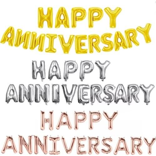 16pcs/set Happy Anniversary Aluminum Foil Balloons Anniversary Party Decoration Inflatable Air Balloon Background Decor Balls