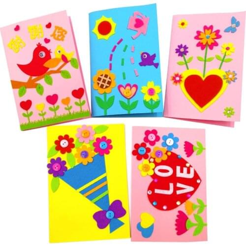 3Pcs Children Handmade 3D DIY Greeting Card Toys Non-Woven Fabric Gift Cards Kids Art Craft Educational Toy Festival Custom Gift