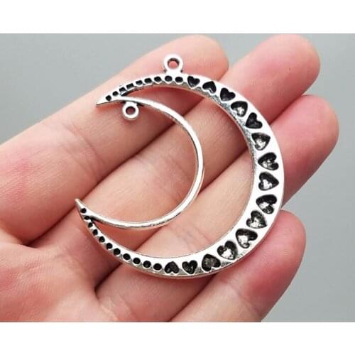 5pcs/lot--45x51mm, moon cham,Antique silver Plated heart moon charms ,DIY supplies, Jewelry accessories