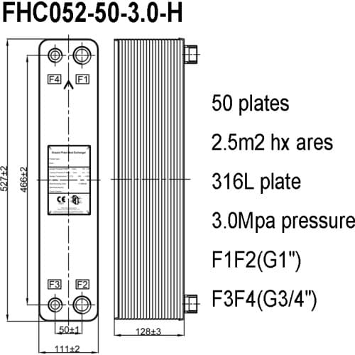 50 Plates Brazed Plate Heat Exchanger,Oil Water Heat Exchanger,316 Heat Exchanger with G Thread Fitting