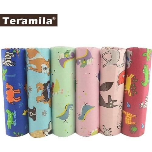 TERAMILA 40x50cm Animal Cartoon Design 6 PCS 100% Cotton Fabric Quilting Pillow Cushion Cover Sewing Cloth DIY Home Decoration