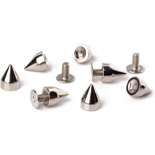 9*7mm 100sets Alloy Spikes Punk Silver Cone Rivet Studs Spots Leather Craft Bags Bracelet Clothing Shoes Collars Decorate