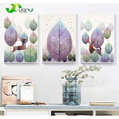 Abstract Nordic Animal Oil Paintings Nodic Plant Leaf Poster Home Decoraction Wall Pictures For Kids Room HD Prints Unframed