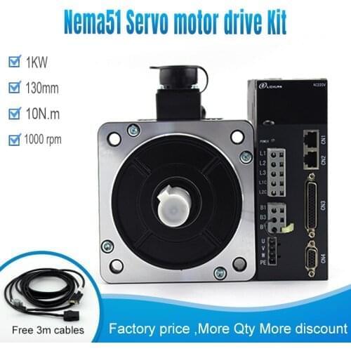 AC220V Nema51 130mm frame 130ST-M10010 1KW 1000rpm 10n.m servo motor and drive kit for cnc machines