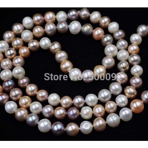 Free shipping 33" long 9mm near potato mix cultured freshwater pearl necklace