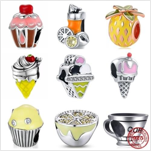 The new Silver Shiny Ice cream pineapple Lemon juice fit Pandora Charm Silver 925 Bead Bangle with stylish DIY jewelry