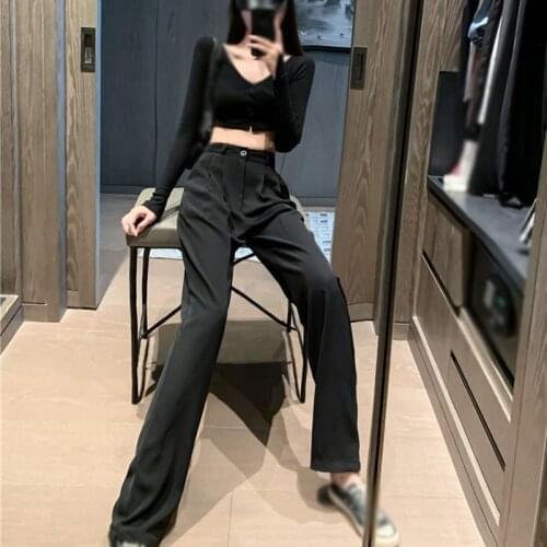 Women Mopping Pants High Waist Summer Casual Ladies Solid Color Straight Loose Thin Trousers