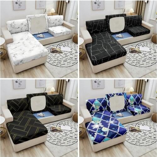 Sectional Elastic Sofa Seat Cover Marble Geometric Fabric Couch Cover For Living Room Corner Sofa Seat Cushion Cover 1-4 Seater