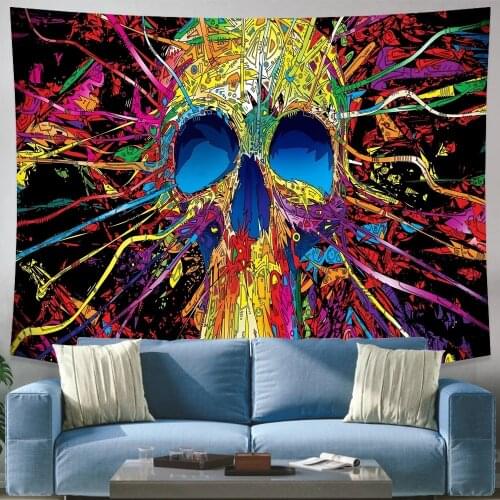 Skeleton Colorful Tapestry Sun Moon Mandala White Black Wall Hanging Celestial Wall Tapestry Hippie Wall Carpets Dorm Decor Wall