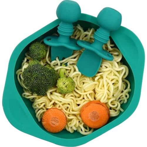 Baby silicone licking fork spoon baby training predator fork spoon short handle learn to molar artifact silicone soft fork spoon