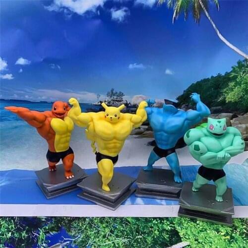 TAKARA TOMY Pokemon PVC Pikachu Bulbasaur Charmander Squirtle Figurine Strong Muscle Pikachu Pocket Monster Toys for Children