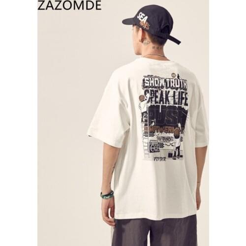 ZAZOMDE Japanese Style Letter Printing T-shirt Men Women 2021 New Short Sleeve Loose Trendy High Street Clothing Couple Top Tee