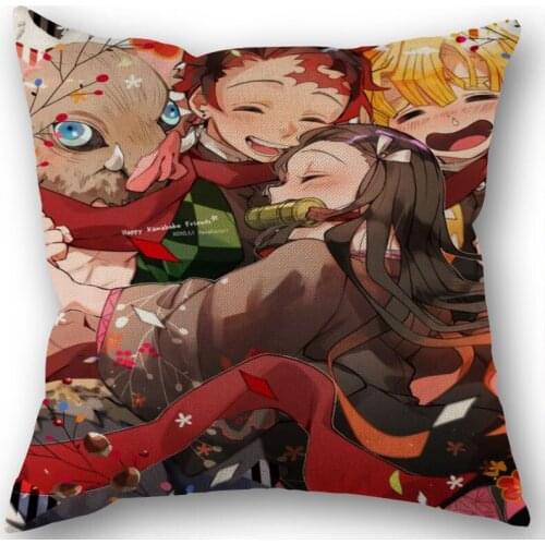 Custom Demon Slayer Pillowcase Wedding Decorative Cotton Linen Pillow Case For Home Pillow Cover 45X45(One Sides)