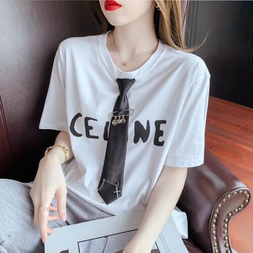 Summer T Shirt Women 2021 New Fashion Tie Splicing Letters Printed Short Sleeve T-shirt Girl Female Tee Tshirts SZH681835
