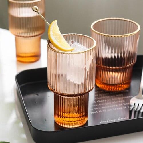 Lvdian Creative Champagne Vertical Striped Glass Household High and Low Water Cups