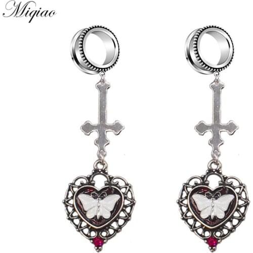 Miqiao 2pcs Explosive Stainless Steel Cross Heart-shaped White Butterfly Ear Pinna Exquisite Piercing Jewelry