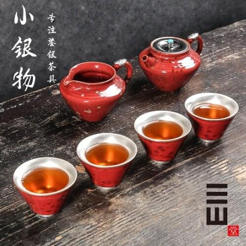 A pot of four cups Japanese kungfu tea set ceramic silvering tea cup household simple gift box set wineware