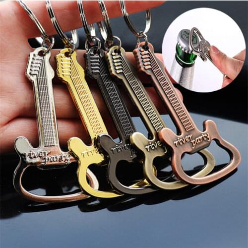 Bottle Opener Keychain Creativity Guitar Shape Zinc Alloy Copper Silver Hanging Ring Keychain Bar Tool Corkscrew Gift Can Opener