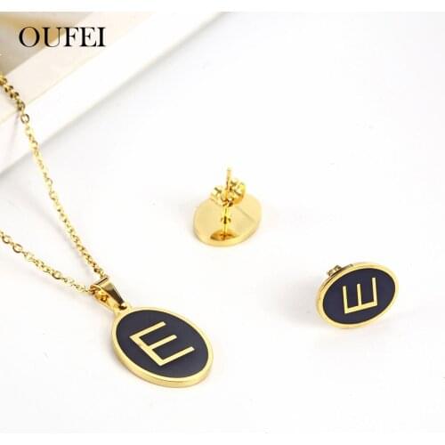 OUFEI English alphabet Necklace Earrings Set Stainless Steel Jewelry Woman Vogue 2019 Jewelry Accessories Jewelry Sets