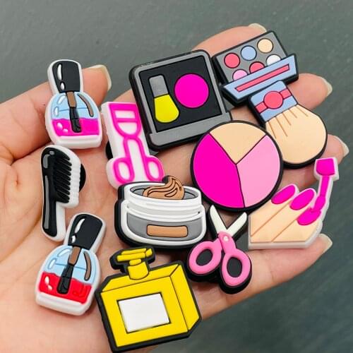 1pcs Make Up Dressing Perfume Cosmetics Shoe Charms Foundation Box Mirror Shoes Accessories Decoration Fit Croc Jibz Kids Gifts