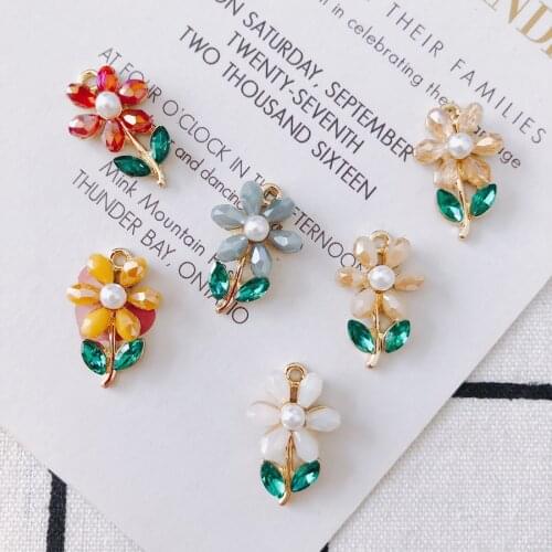 DIY Jwelry Findings AB Colors Crystal Rhinestone Flower Alloy Pendants Fashoin Earring Necklace Bracelet Pendant 20pcs 14.5*22mm