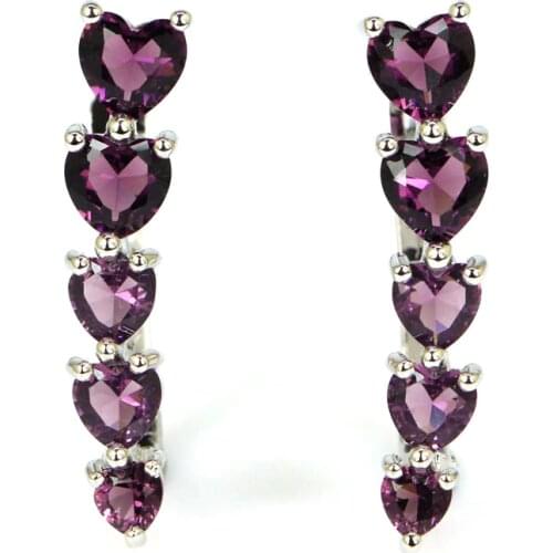 31x7mm Beautiful Heart Shape Created Purple Amethyst Gift For Girls Silver Stud Earrings