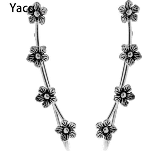 YACQ 925 Sterling Silver Flower Ear Cuff Earrings Birthday Party Punk Jewelry Gifts for Women Girlfriend Her Dropshipping CE49