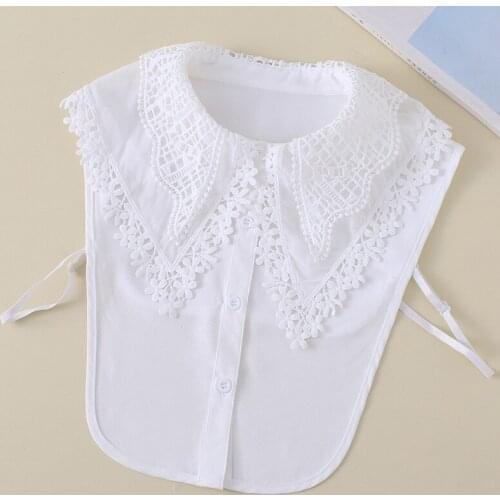 Chiffon Embroidery Fake Collar Half Shirt Vest Ladies Big Laple Detachable False Collar Sweater Decoration Formal Faux Col