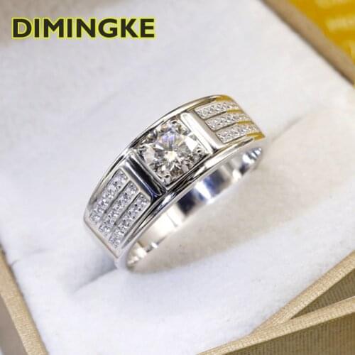 DIMINGKE Real 1CT Moissanite Gemstone Wide Man Ring GRA Certificate 100%-S925 Sterling Silver Jewelry
