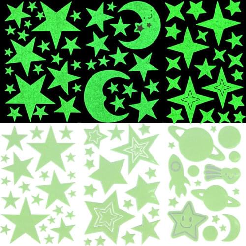 Stars And Moon Luminous Wall Sticker For Home Decoration Children Room Fluorescent Mural Decals Ceiling Decor