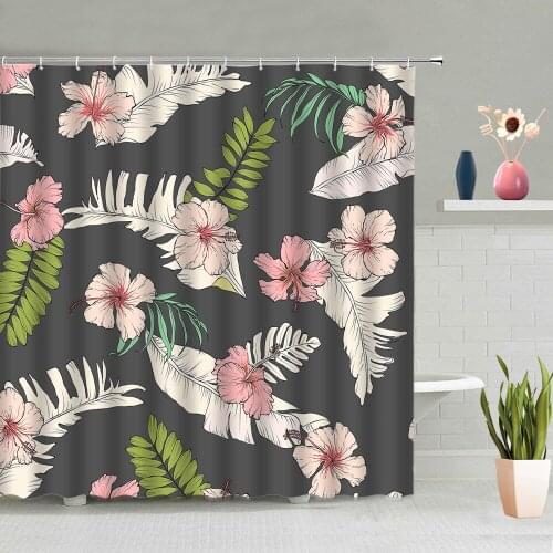 Tropical Plant Flowers Shower Curtain Water Color Illustration Pineapple Fruit Bathroom Decoration Waterproof Fabric With Hooks