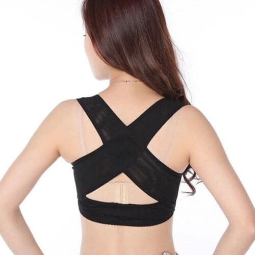 Ladies Women Adjustable Shoulder Back Posture Corrector Chest Brace Support Belt-Black-M