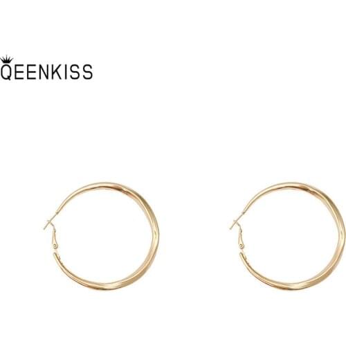 QEENKISS EG739 Fine Jewelry Wholesale Woman Girl Birthday Wedding Gift Retro Big Round 925 Sterling Silver Needle Hoop Earrings