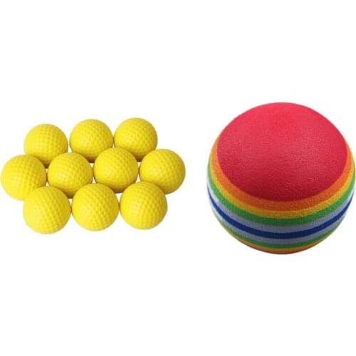 10Pcs Yellow Indoor Practice PU Golf Ball & 50Pcs Golf Swing Training Aids Indoor Practice Sponge Foam Rainbow Balls