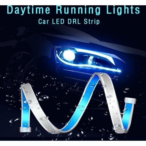 Car LED DRL Strip Daytime Running Lights Turn Signal Bulb Flexible Waterproof Auto 30 45 60cm White Yellow Brake Flow Lamp 2pcs