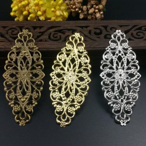 20pcs 80mm Wholesale Filigree leaf crafts Hollow Embellishments Findings,Jewelry Accessories Bronze Tone ornaments