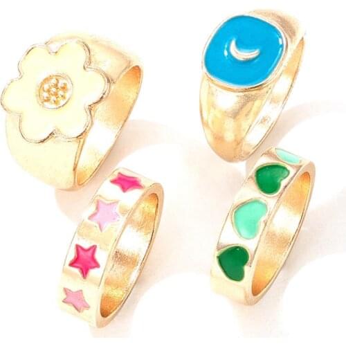 2021 Fashion Cute Design anillos 4pcs Vintage Golden Color Joint Rings Sets for Women Jewelry Korean Version Joint Rings