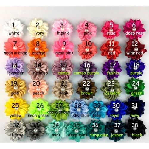 50pcs/lots ,4CM satin handmade multi-angle flower 16 petals pearl drill floret pointed point ribbon fabric flower diy headdress