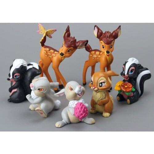 7PCS/set Bambi Deer Action Figure Dolls Disney Bambi Deer Rabbit PVC Figurine Model Toy Children Kids Gift
