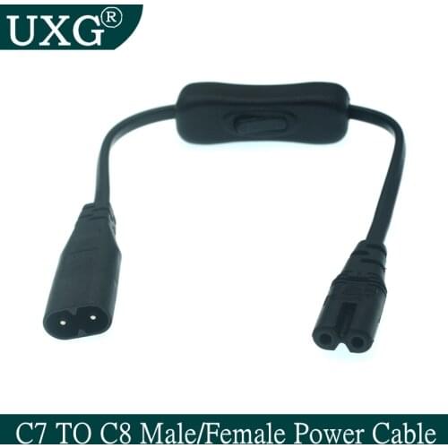 "8" Figure C7 Power Cable with Switch,IEC 320 C8 to C7 Extension Cord with On/Off ,C7 Power Lead cables switch Short Wires