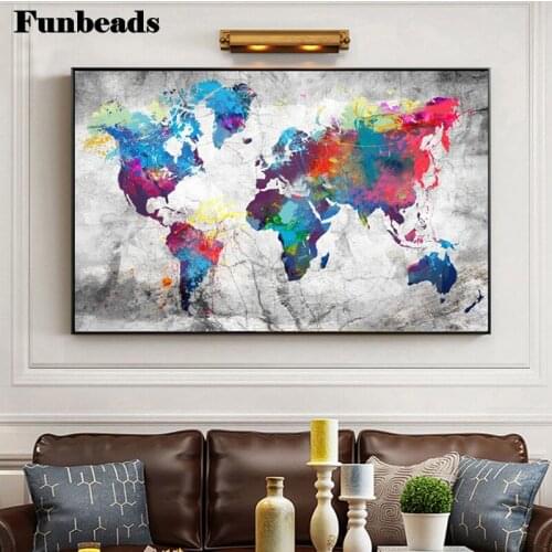 Diy Diamond Painting Colorful World Map diamond mosaic square round drill diamond embroidery cross stitch office decor art FF428