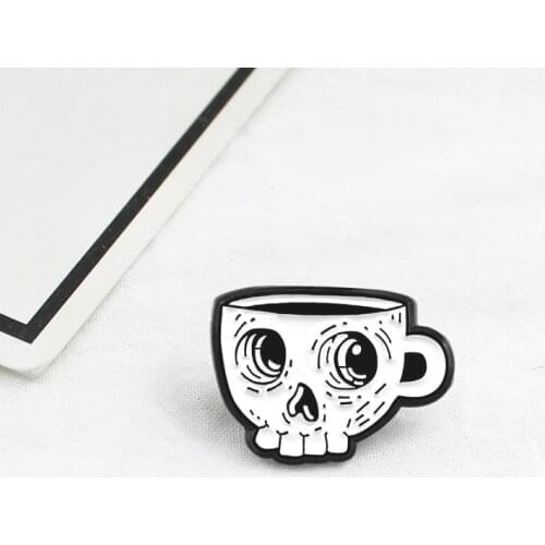 White skull coffee cup brooch gothic cartoon skeleton enamel cup lapel badge cafe clothes clothing accessories friends gifts