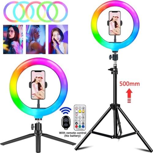 RGB Colorful Ring Light LED Photography Fill Lamp With Tripod Stand remote control For Youtube TikTok Video Live Ring Light Rim
