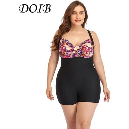 DOIB Women Push Up Swimsuit Sexy V Neck Patchwork Plus Size One Piece Flat Horns Monokini Swimwear Bikini 2021 Femle Beachwear