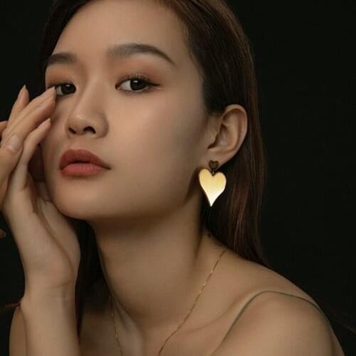 INS European and American fashion simple double love gold earrings temperament Korean personality wild net red earrings