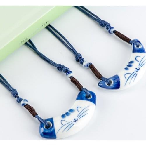 Jingdezhen Ceramic Cat Pendants Womens Ceramics Necklace Cartoon Animal Pendant For Gift Girl Drop Shipping #HY161