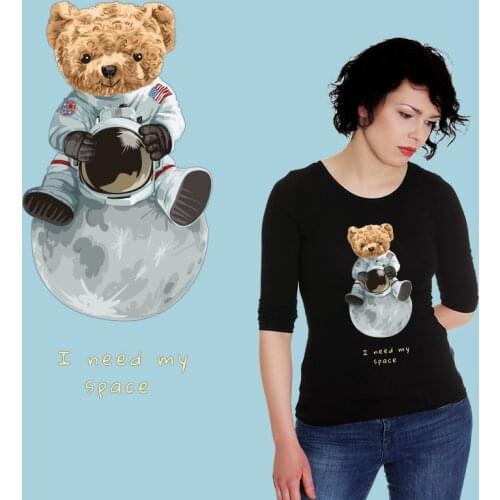Space bear teddy toy Thermal transfer printing Heat Transfer PVC Patch Character Patch for Clothing Ironing stickers