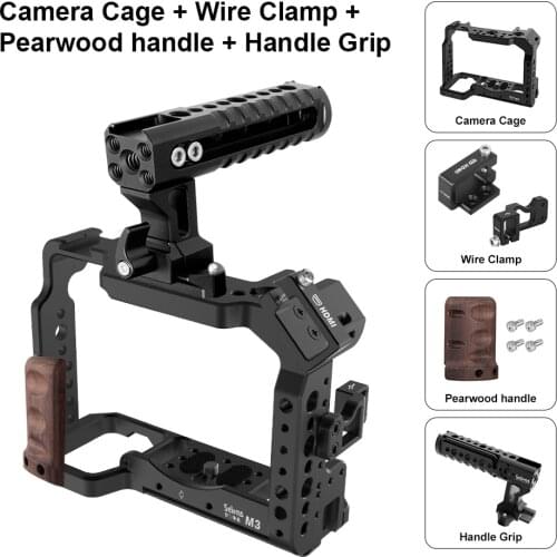 A7iii A7r3 A7m3 Camera Cage Rig For Sony A7III A7R3 A7M3 DSLR Cam Cold Shoe Mount with Aluminum Top Handle Grip Pearwood handle