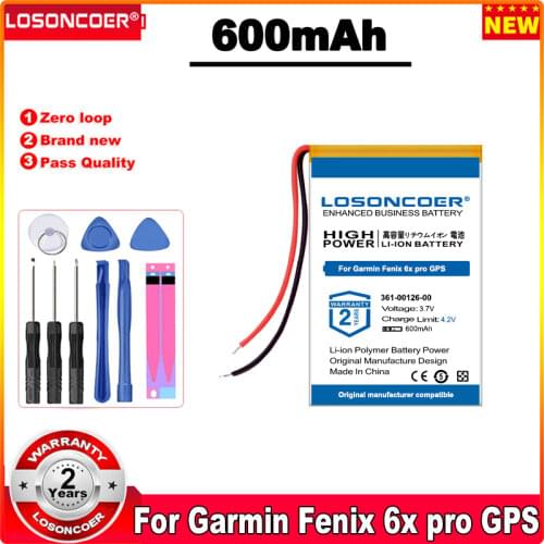 LOSONCOER 361-00126-00 600mAh Battery For Garmin Fenix 6x pro GPS Batteries