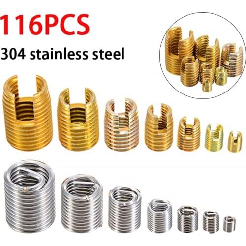 116Pcs Sliver M3-M12 Steel Wire Thread Insert and Gold Self Tapping Thread Insert Set M3-M12 For Hardware Repair Tools